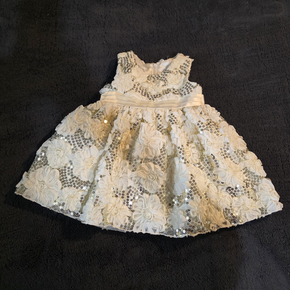 White Floral Sequin Baby Dress